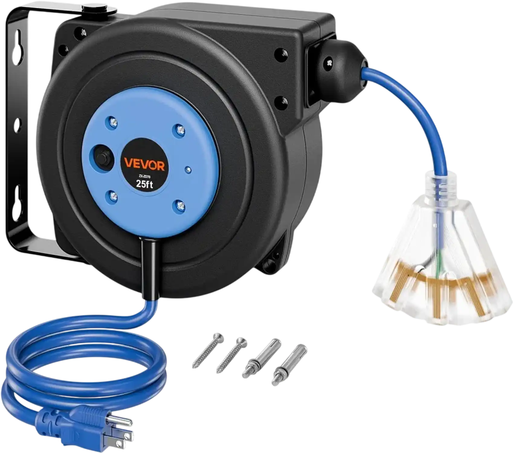 Vevor Extension Cord Reel Retractable 25' Heavy Duty 14 AWG/3C SJTOW Blue New