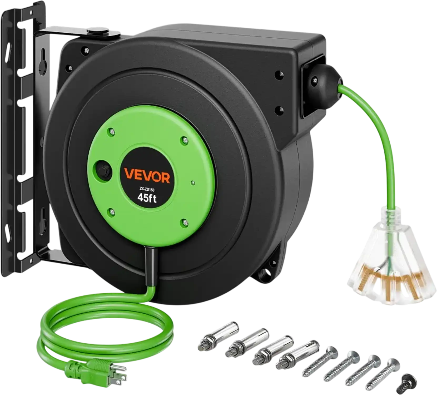 Vevor Retractable Extension Cord Reel 45' Heavy Duty 12/3 AWG Green New