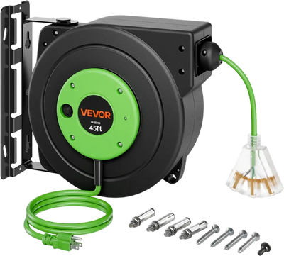 Vevor Retractable Extension Cord Reel 45' Heavy Duty 12/3 AWG Green New