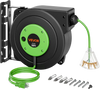 VEVOR Retractable Extension Cord Reel 50FT Heavy Duty 14AWG/3C SJTOW Green, for Ceiling/Wall Mount, 13A Circuit Breaker, Automatic Retractable Power Cord, Lighted Triple Tap, with 180° Swivel Bracket