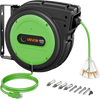 VEVOR Retractable Extension Cord Reel 65FT Heavy Duty 12AWG/3C SJTOW Green, for Ceiling/Wall Mount, 15A Circuit Breaker, Automatic Retractable Power Cord, Lighted Triple Tap, with 180° Swivel Bracket