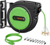 VEVOR Retractable Extension Cord Reel 75FT Heavy Duty 14AWG/3C SJTOW Green, for Ceiling/Wall Mount, 13A Circuit Breaker, Automatic Retractable Power Cord, Lighted Triple Tap, with 180° Swivel Bracket