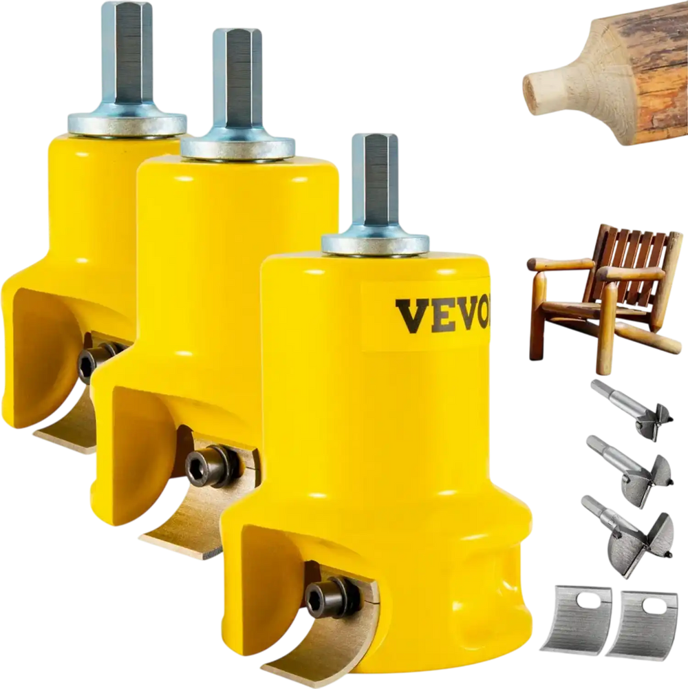 VEVOR Tenon Cutter, 1"/25.4mm & 1.5"/38mm & 2"/50.8mm, Premium Aluminum & Steel Log Furniture Cutter, with Dual Curved Blades & Button Screws Home Master Kit, Commercial Starter’s Tool for Home DIY