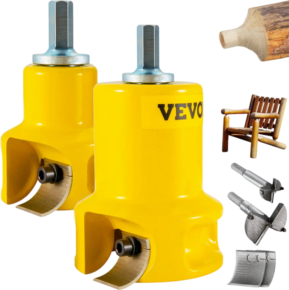 VEVOR Tenon Cutter, 1\"/25.4mm & 2\"/50.8mm Diameter, with Dual Curved Blades & Button Screws Home Master Kit, Premium Aluminum & Steel Log Furniture Cutter, Commercial Beginner’s Tool for Home DIY