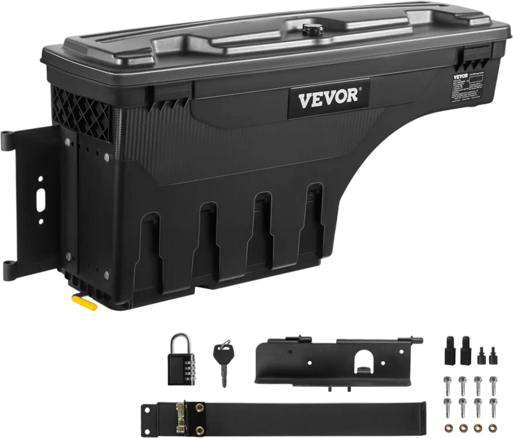 VEVOR Truck Bed Storage Box, Lockable Lid, Waterproof ABS Wheel Well Tool Box 6.6 Gal/20 L with Password Padlock, Compatible with Tundra 2007-2021, Driver Side, Black