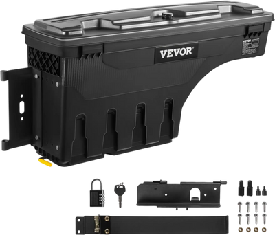VEVOR Truck Bed Storage Box, Lockable Lid, Waterproof ABS Wheel Well Tool Box 6.6 Gal/20 L with Password Padlock, Compatible with Tundra 2007-2021, Driver Side, Black