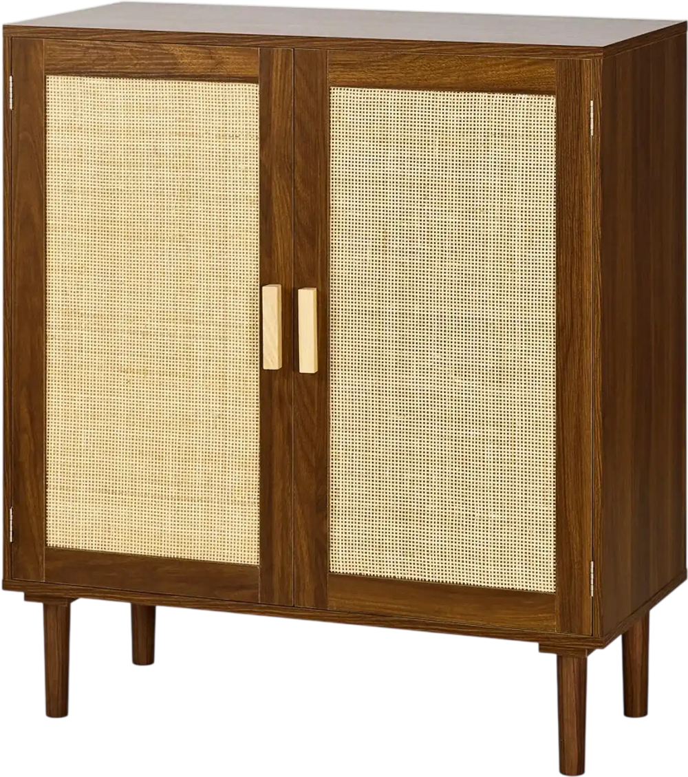 VEVOR Rattan Cabinet, Rattan Storage Cabinet with 2 Magnetic Doors and Adjustable Shelves, Accent Sideboard Buffet with Wooden Legs & Power Cord Hole for Hallway, Entryway, Living Room, Kitchen, Khaki