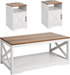 VEVOR 3 Pieces Farmhouse Coffee Table Sets, 40 in Industrial Coffee Table with 2 End Side Tables, Easy Assembly Coffee and End Tables Sets with Charging Station, for Office, Living Room & Apartment