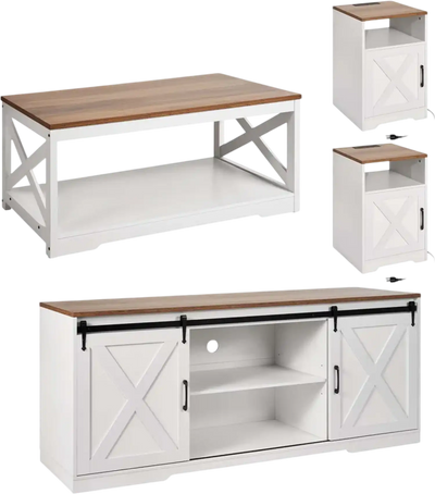 Vevor Living Room Table Set Farmhouse 4-Piece Coffee Table, End Tables & 66