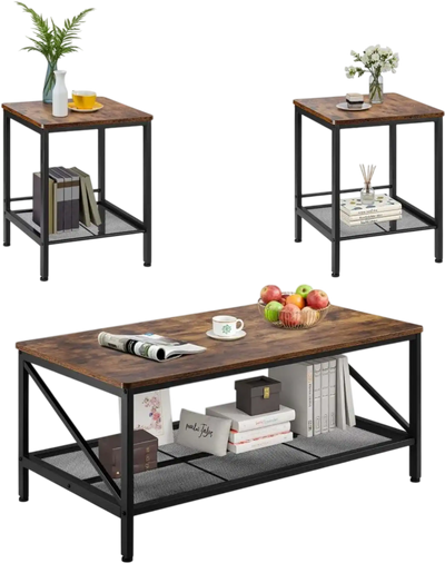 Vevor Living Room Table Set 3-Piece Industrial Coffee and End Table Set 41.3