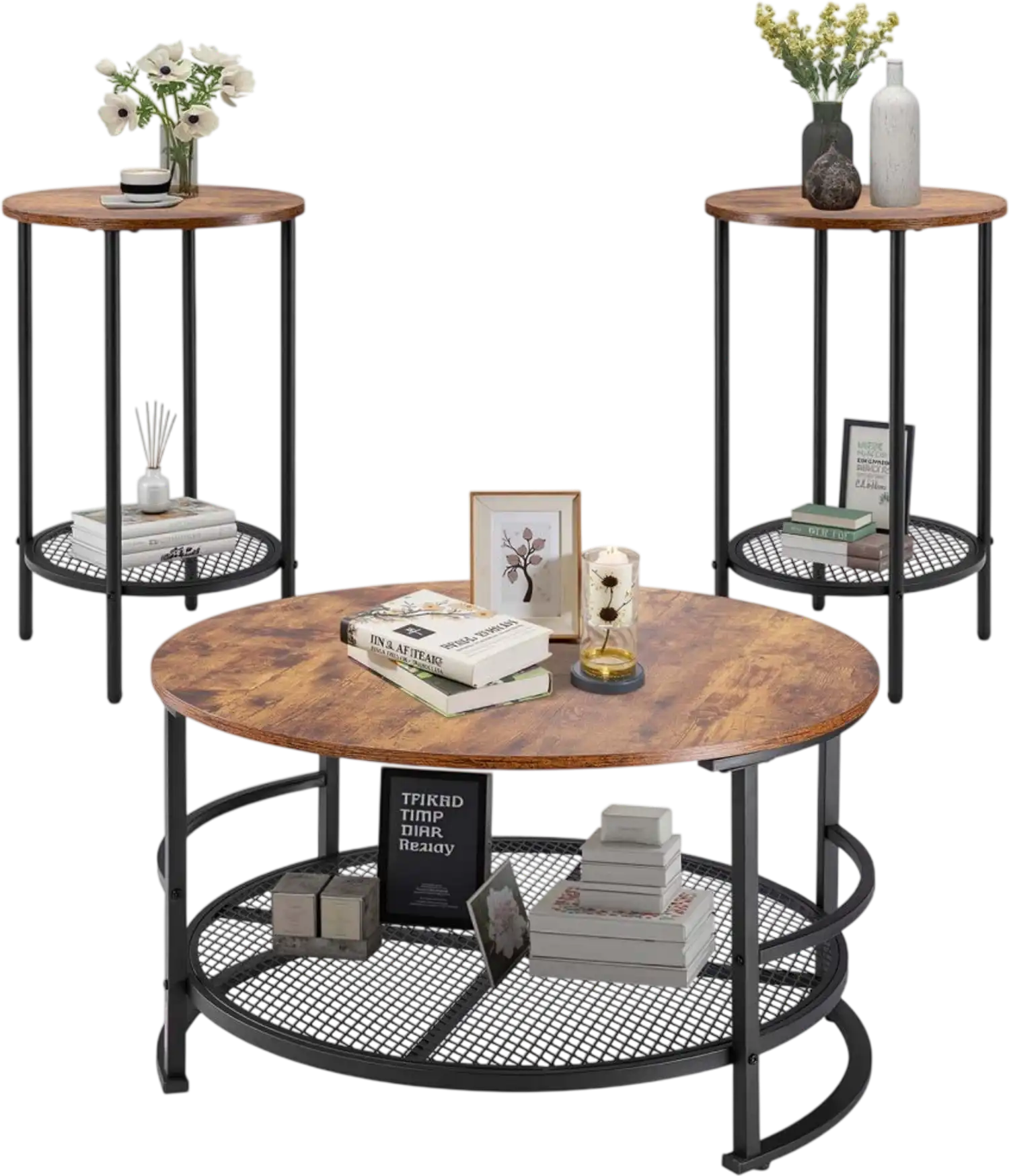 Vevor Coffee Table Set 3-Piece Round Living Room Tables with 2 End Tables 31.5