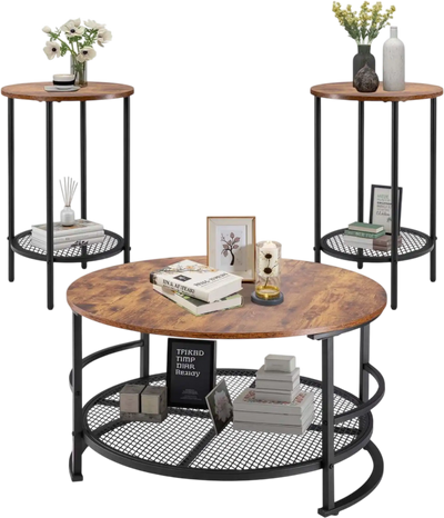 Vevor Coffee Table Set 3-Piece Round Living Room Tables with 2 End Tables 31.5