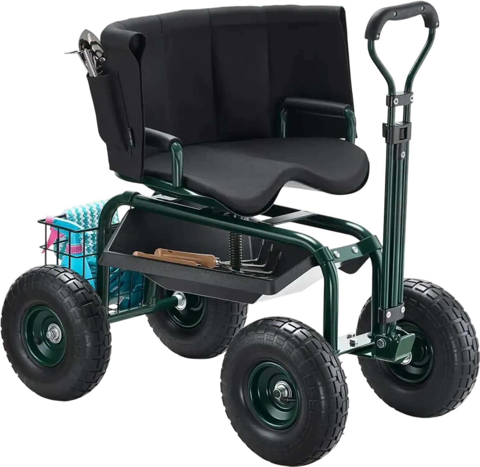 Vevor Garden Cart Rolling Garden Seat with 360° Swivel Seat, Backrest & Tool Storage New