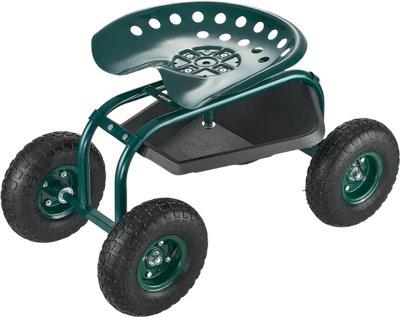 VEVOR  Rolling Garden Cart with Swivel Seat, Heavy Duty Garden Seat with Storage Basket & Tool Tray, 300 lbs Weight Capacity, Outdoor Utility Gardening Stool Scooter for Lawn Yard Planting Weeding