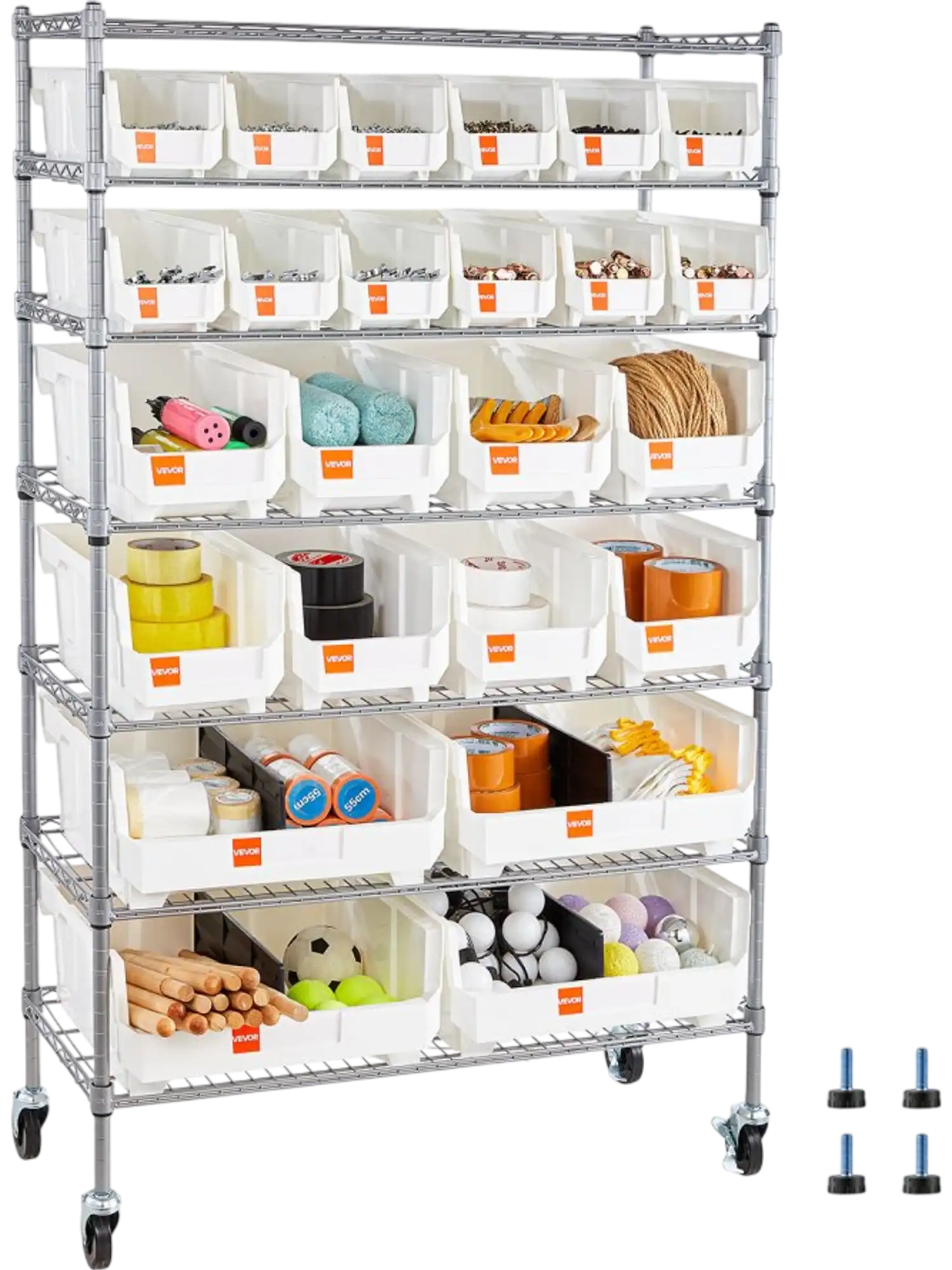 Vevor Bin Storage Rack 7-Tier Rolling Organizer with 24 Bins New