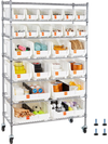 VEVOR 7-Tier Rolling Bin Storage Rack, 24 Organizer Bins, Bin Rack Storage Steel Wire Shelving System with Wheels, Mobile Tool Organizer for Garage, Warehouse, Office, Restaurant, Classroom, Kitchen