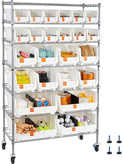 Vevor Bin Storage Rack 7-Tier Rolling Organizer with 24 Bins New