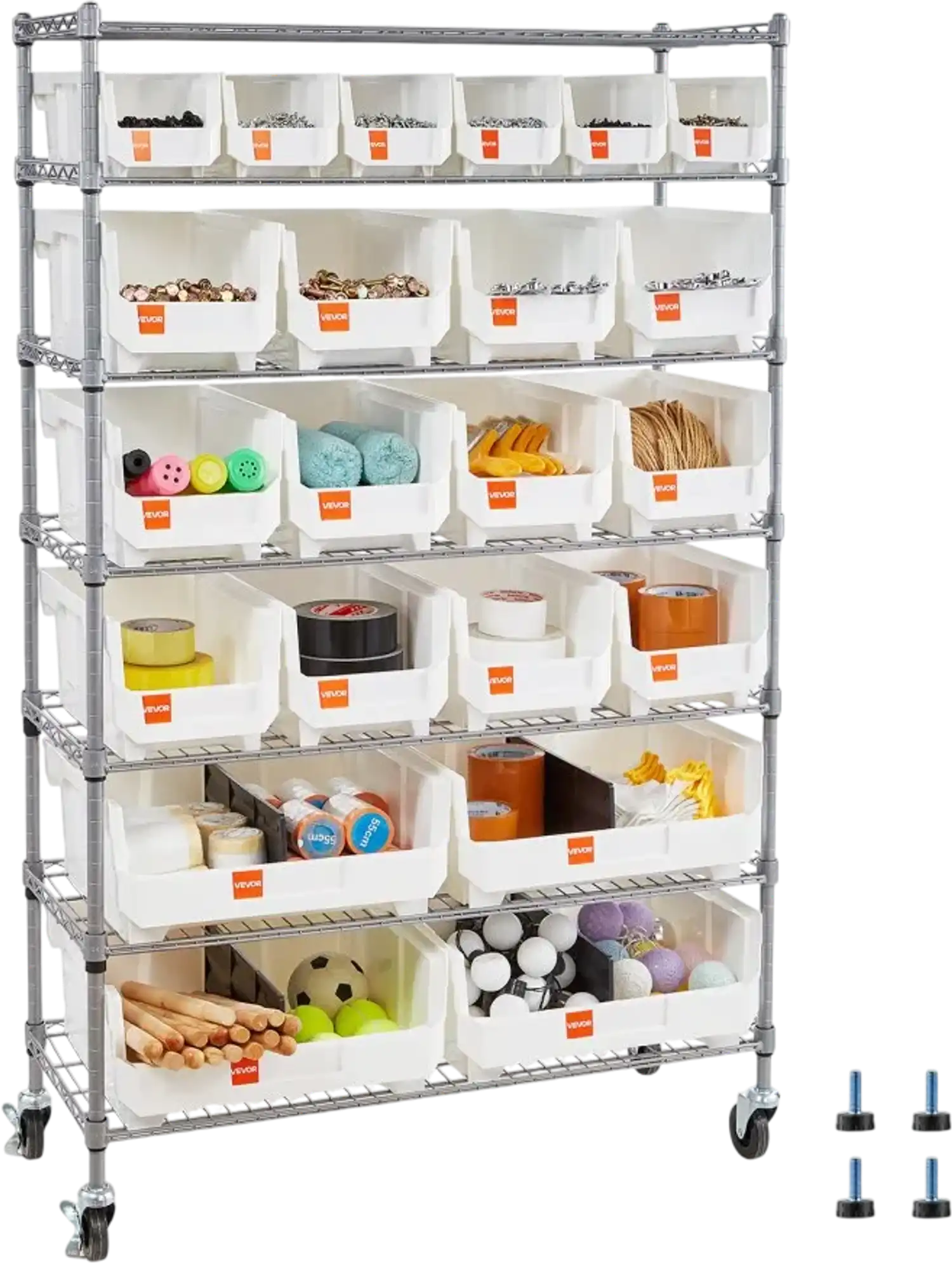 Vevor Bin Storage Rack 7-Tier Rolling Organizer with 22 Bins New