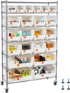 VEVOR 7-Tier Rolling Bin Storage Rack, 22 Organizer Bins, Bin Rack Storage Steel Wire Shelving System with Wheels, Mobile Tool Organizer for Garage, Warehouse, Office, Restaurant, Classroom, Kitchen