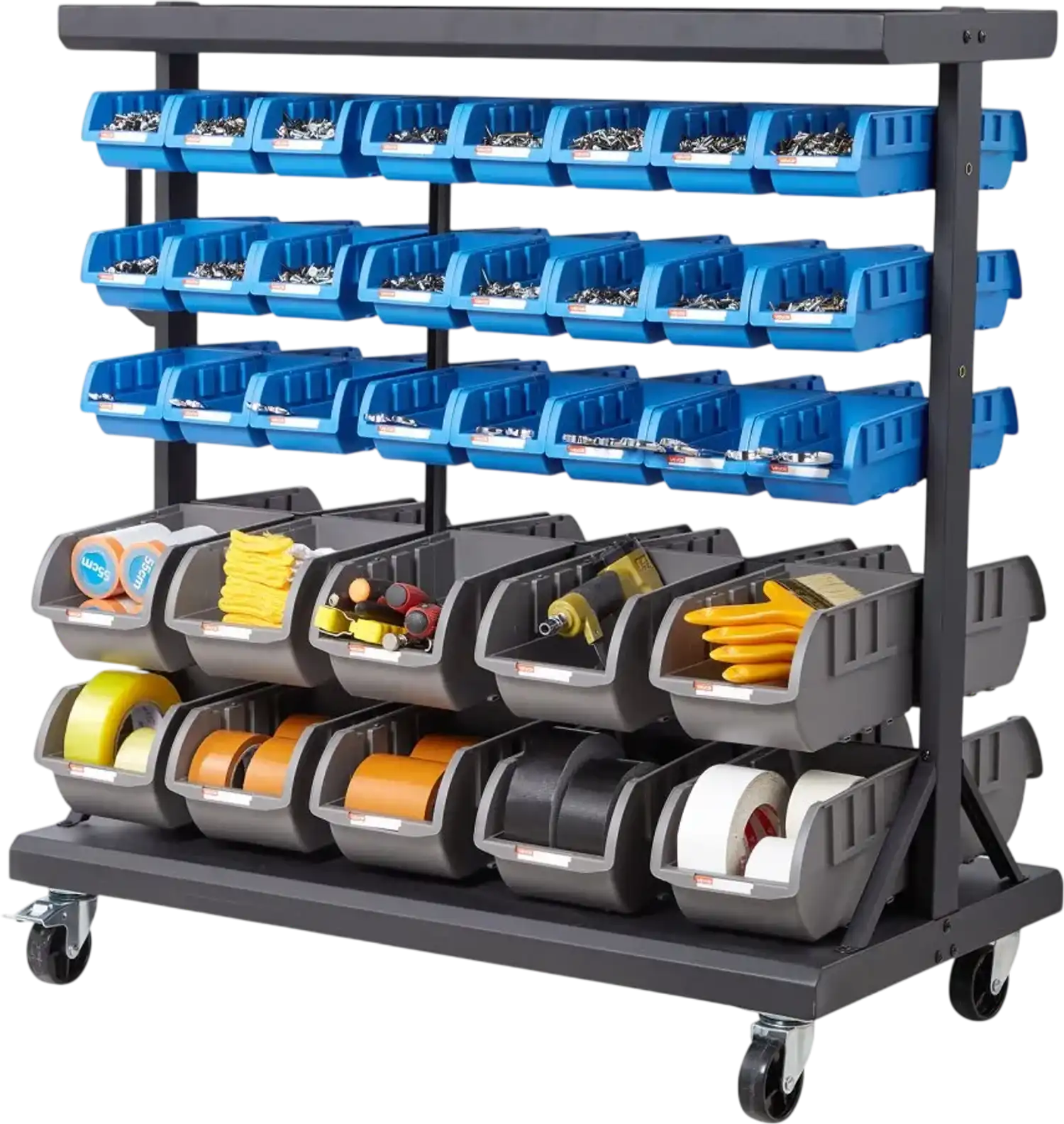 Vevor Bin Storage Rack 5-Tier Double-Sided Rolling Organizer with 68 Bins New