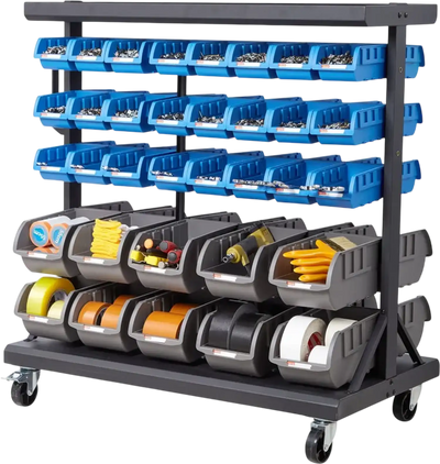 VEVOR 5-Tier Double-Sided Rolling Bin Storage Rack, 68 Organizer Bins, Dual-Sided Parts Organizer with Wheels, Mobile Tool Organizer Plastic Bins for Garage, Warehouse, Office, Restaurant, Classroom