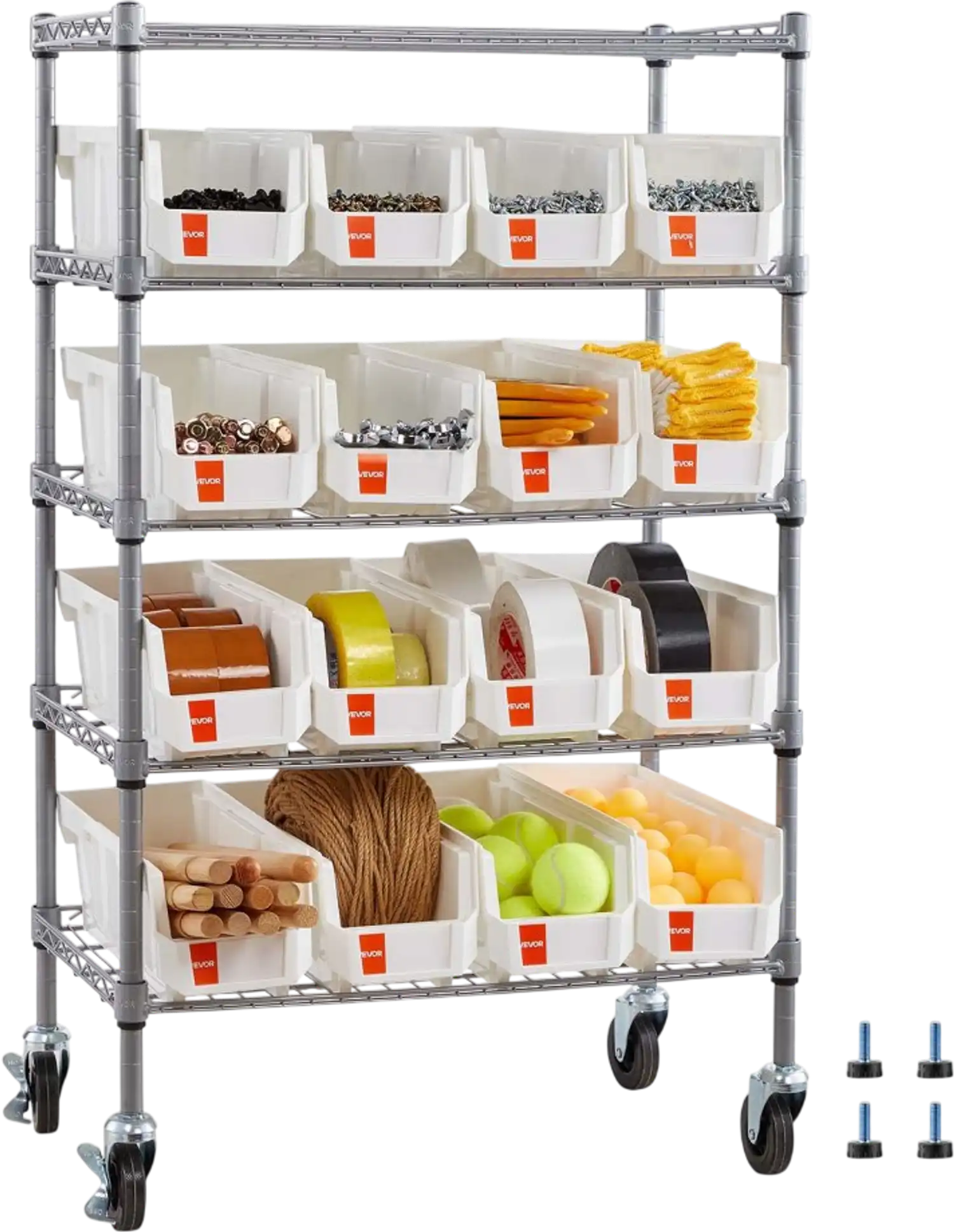 Vevor Rolling Bin Storage Rack 5-Tier 16-Bin Organizer New