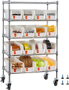 VEVOR 5-Tier Rolling Bin Storage Rack, 16 Organizer Bins, Bin Rack Storage Steel Wire Shelving System with Wheels, Mobile Tool Organizer for Garage, Warehouse, Office, Restaurant, Classroom, Kitchen