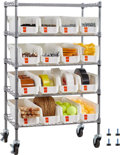 Vevor Rolling Bin Storage Rack 5-Tier 16-Bin Organizer New