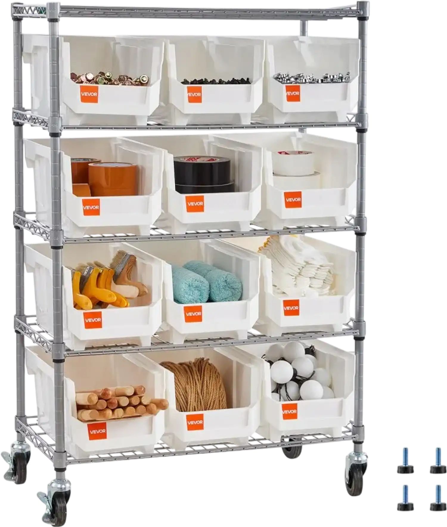 Vevor Bin Storage Rack 5-Tier Rolling Organizer with 12 Bins New