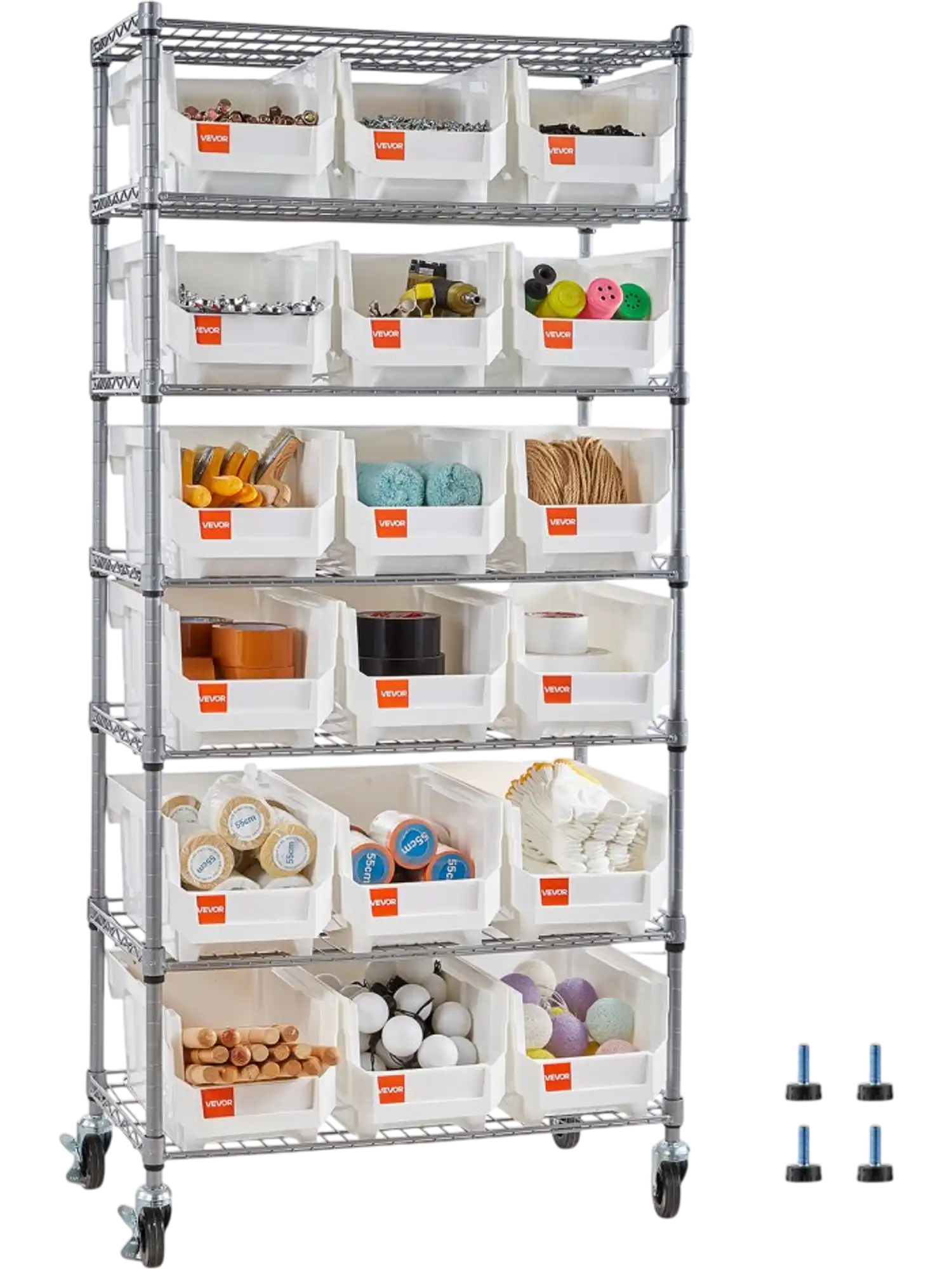 Vevor Rolling Bin Storage Rack 7-Tier 18-Bin Mobile Organizer New