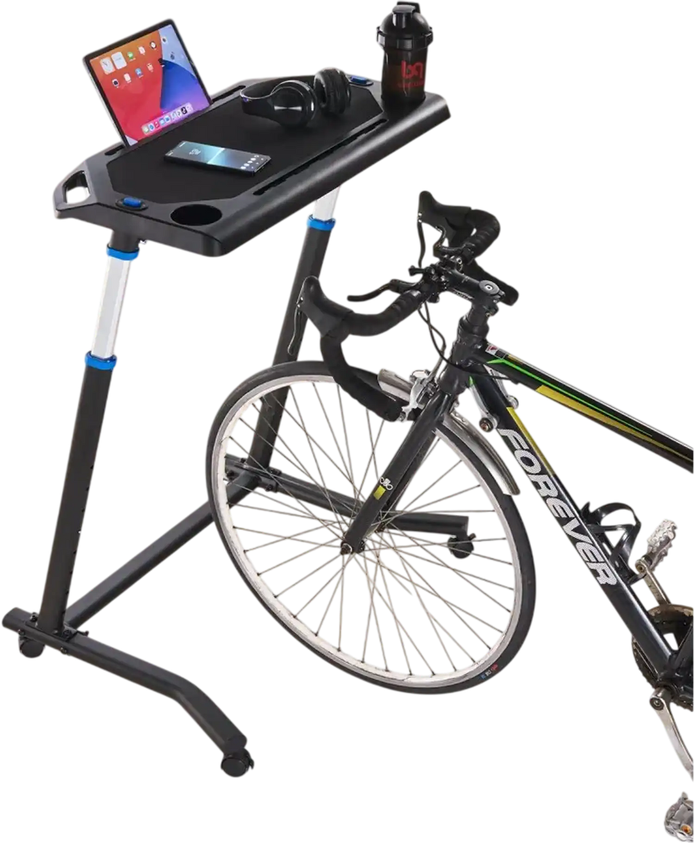 VEVOR Cycling Desk, Mobile Foldable Multi-Functional Bike Trainer & Treadmill Desk with Lockable Wheels, Non-Slip Multi-Slot Bike Trainer Fitness Desk with Handle Bar, Fit for Home Office Exercise