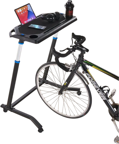 VEVOR Cycling Desk, Mobile Foldable Multi-Functional Bike Trainer & Treadmill Desk with Lockable Wheels, Non-Slip Multi-Slot Bike Trainer Fitness Desk with Handle Bar, Fit for Home Office Exercise