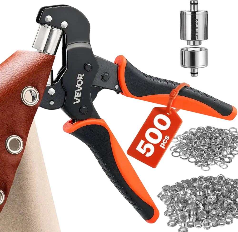VEVOR Grommet Tool Kit 1/2" Eyelet Tool Kit with 500 PCS Silver Grommets, with Eyelets and Washers, Manual Grommet Press Pliers, Hole Punch, and Block, for Leather, Tarps, Shoes, Crafts, and Fabric