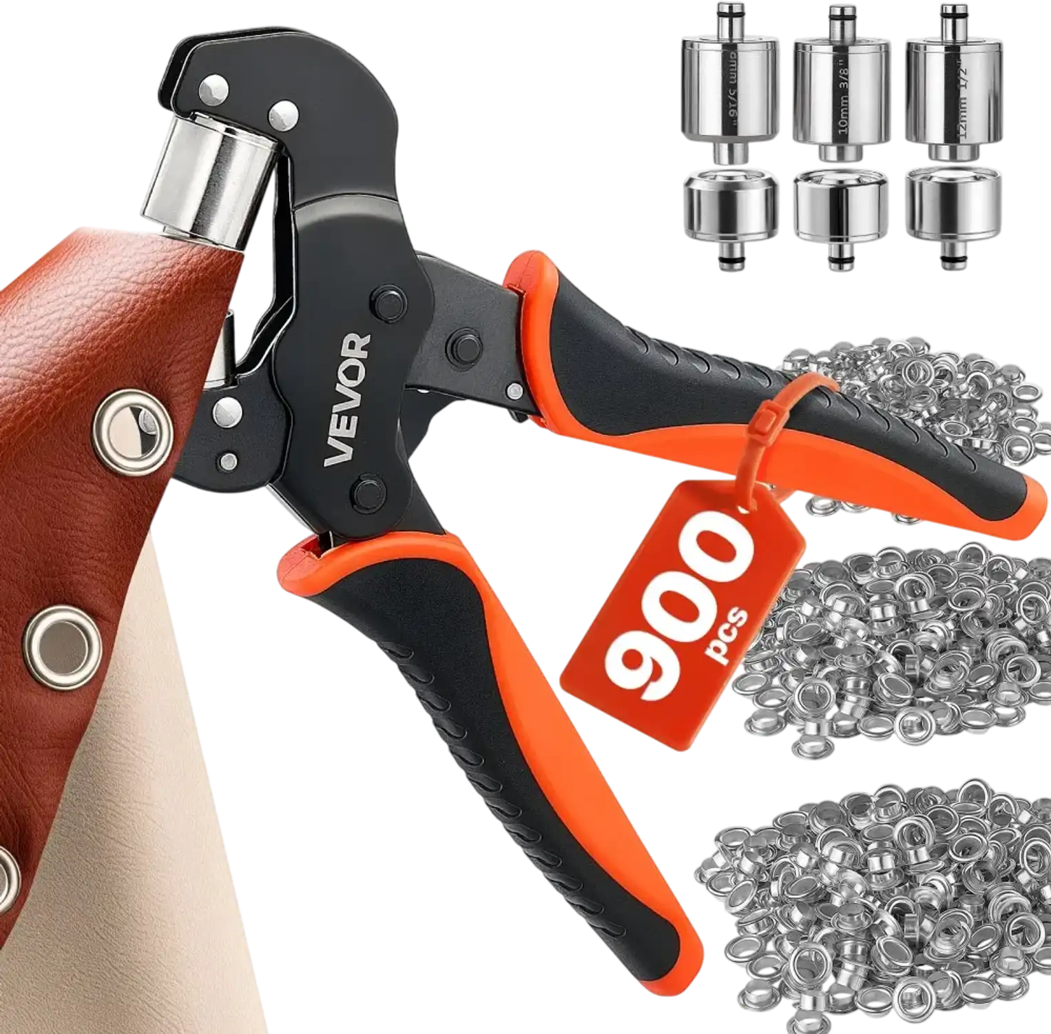 Vevor Grommet Tool Kit 900-Piece 3-Size Eyelet Pliers Set New