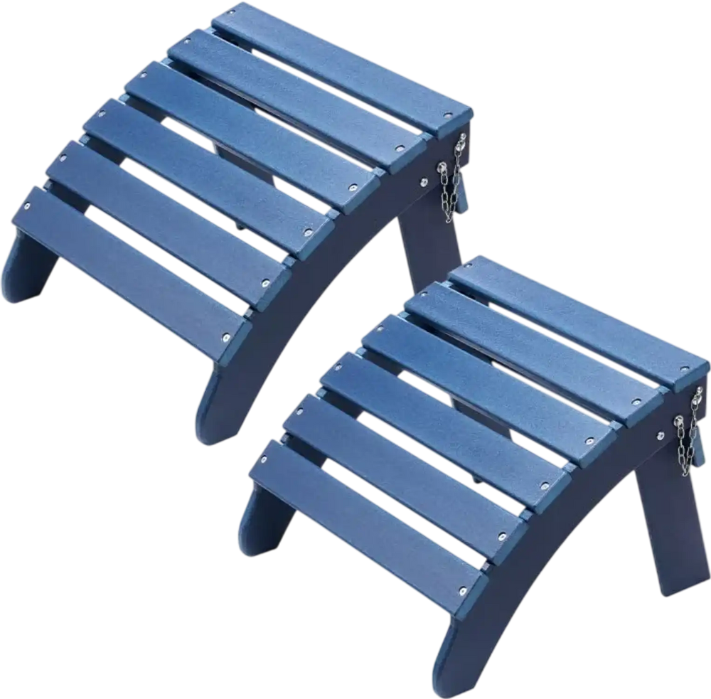 VEVOR Adirondack Ottoman Set of 2, 18.7L x 18.9W x 13.8H Inch HDPE Plastic Folding Adirondack Ottoman, Weather-Resistant Foot Rest for Adirondack Chair, Used for Outside Porch Pool Lawn Backyard, Blue