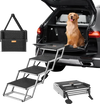 VEVOR Dog Stair for Cars, Wide 4-step Dog Car Steps, Folding Dog Car Ramp with Nonslip Surface, Portable Pet Steps Lightweight Aluminum for Car, SUV and Truck, Supports up to 150 lbs
