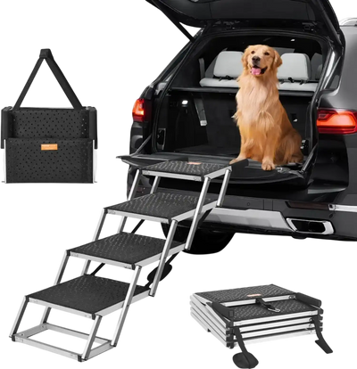 Vevor Dog Stairs 4-Step Folding Car Ramp for Cars SUVs and Trucks 150 lbs New