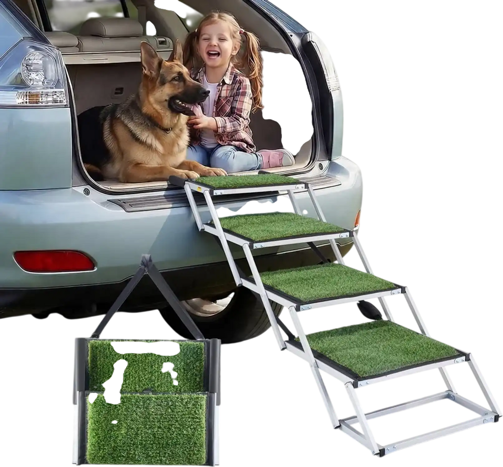 VEVOR Dog Stairs for Car, 4 Steps Extra Wide Foldable Dog Ramp for Large Dogs with Non-Slip Surface, Portable Lightweight Pet Stairs Ladder for Car, SUV, Truck, High Bed, Sofa, Support up to 200 lbs