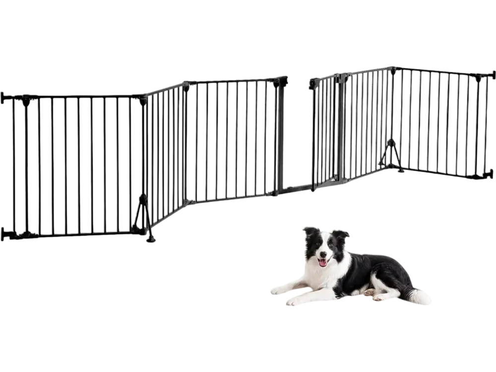 VEVOR Freestanding Dog Gate 30" Tall 6-Panel Foldable Metal Pet Gate Black, For Stairs Doorways, Dual-Triangle Support, Sturdy Metal Construction, Freestanding or Wall Mount, Flexible Shapes, Easy Fit