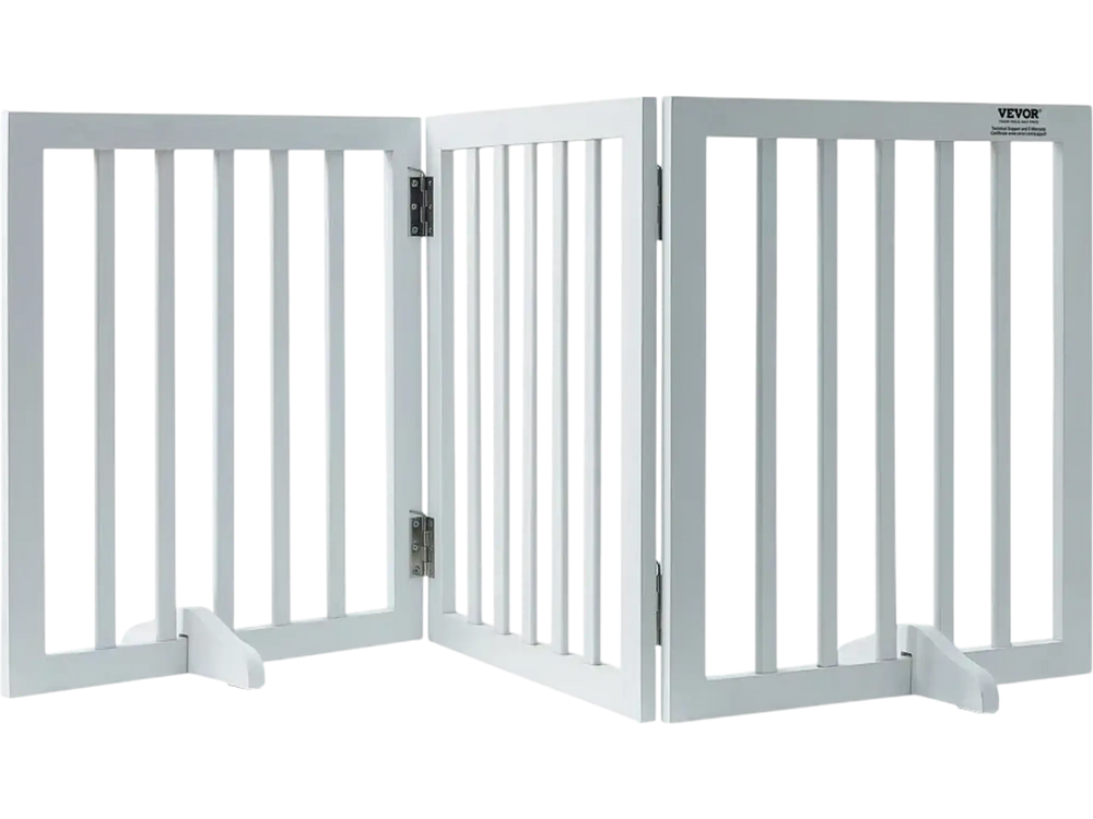 VEVOR Free Standing Dog Gate, 24" H x 60" W Freestanding Pet Gate, 3 Panels Foldable Dog Gate for Wide and Narrow Passageways, Expandable Dog Barrier with Silent Foot Support for Indoor, White