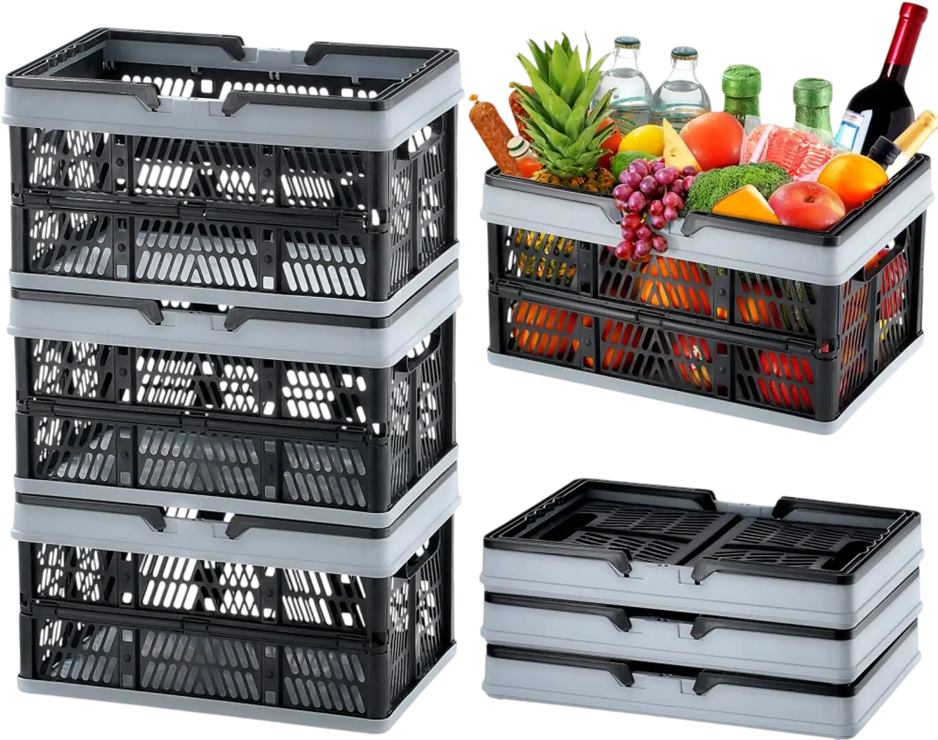 Vevor Shopping Basket Foldable 3-Pack 16L Grocery Storage Baskets with Handle Black New
