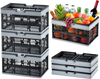 VEVOR Collapsible Shopping Basket, 3 Pack, 16L Plastic Foldable Storage Crate with Handle, Grocery Fruit Vegetable Shopping Basket Folding Storage Container for Supermarket Retail Shopping, Black