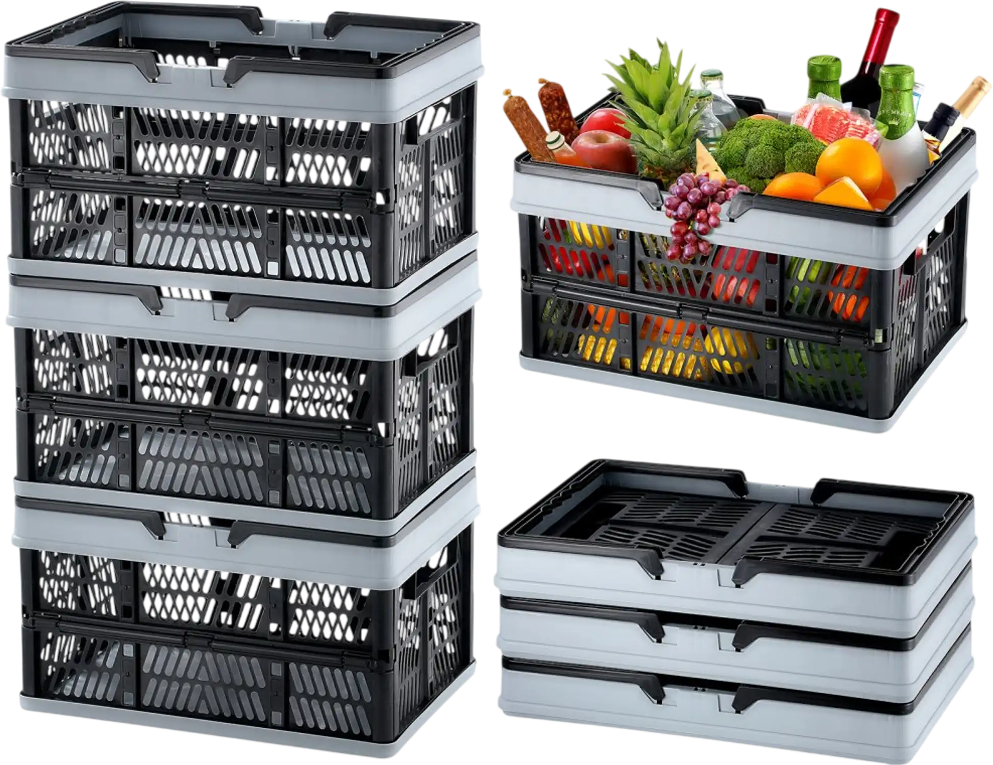 Vevor Shopping Basket Foldable 25L 3-Pack with Handle Black New