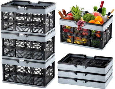Vevor Shopping Basket Foldable 25L 3-Pack with Handle Black New