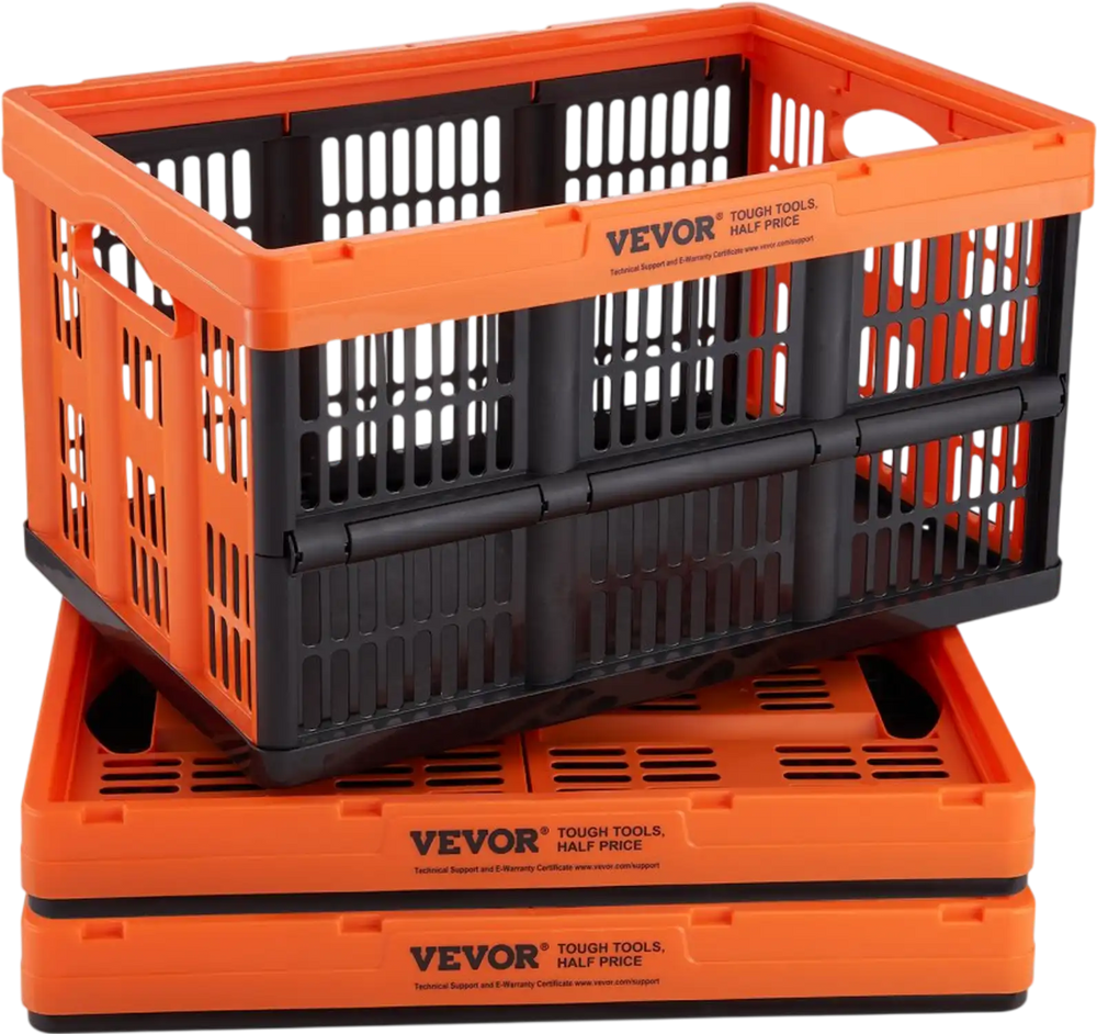 VEVOR Plastic Collapsible Storage Basket, 45L 3 Packs, Folding Stackable Storage Containers/Bins with Handles, Large Heavy Duty Containers for Clothes, Toys, Books, Snack, Shoes and Grocery Organizing