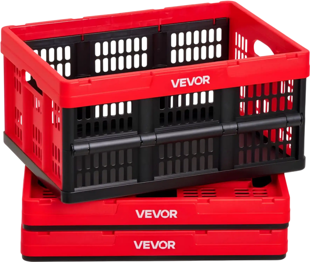 VEVOR Plastic Collapsible Storage Bins, 32L 3 Packs, Stackable Folding Storage Crates with Handles, Holds 26 lbs Per Bin, Foldable Heavy Duty Containers, Space-Saving Baskets, for Home Organizing
