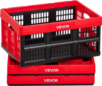 VEVOR Plastic Collapsible Storage Bins, 32L 3 Packs, Stackable Folding Storage Crates with Handles, Holds 26 lbs Per Bin, Foldable Heavy Duty Containers, Space-Saving Baskets, for Home Organizing