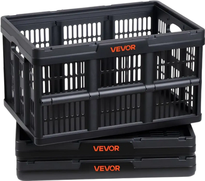 Vevor Storage Bins 45L 3-Pack Collapsible Stackable Folding Crates New