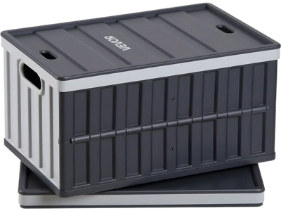 VEVOR Plastic Collapsible Storage Bins with Lids, 65L 2 Packs, Stackable Folding Storage Crates with Handles, Holds 84 lbs Per Bin, Heavy Duty Containers, Space-Saving Baskets, for Home Organizing