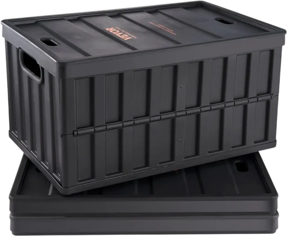 VEVOR Collapsible Storage Bins with Lids, 65L 3 Packs, Folding Plastic Stackable Utility Crates with Handles, Large Heavy Duty Containers for Clothes, Toys, Books, Snack, Shoes, and Grocery Organizing